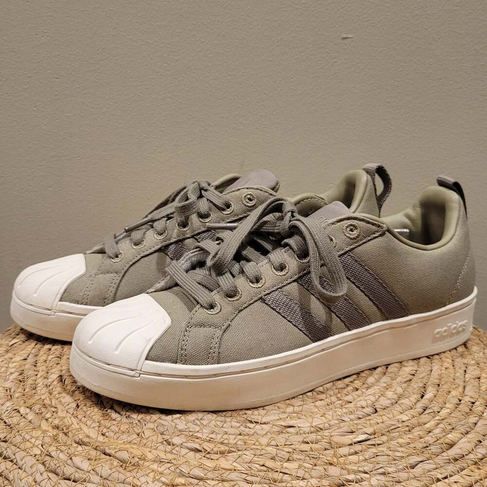 adidas Olive Green Canvas Sneakers with White Shell Toe